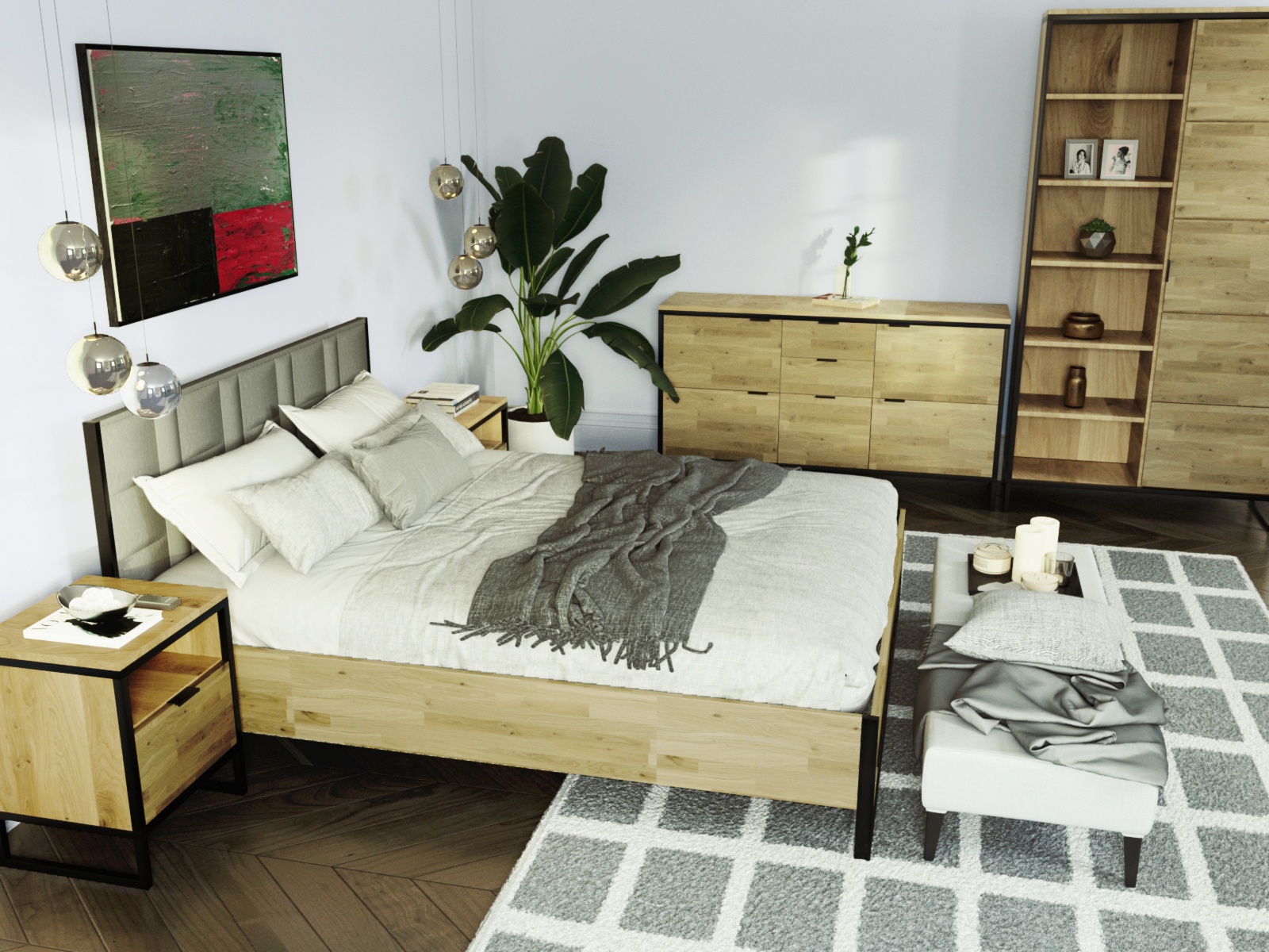 Sypialnia w stylu LOFT - wizualizacja